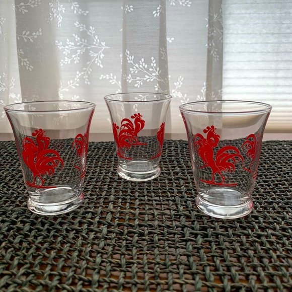 Anchor Hocking Other - Set of 3 MCM Vintage Anchor Hocking Red Rooster Juice Shot Glasses